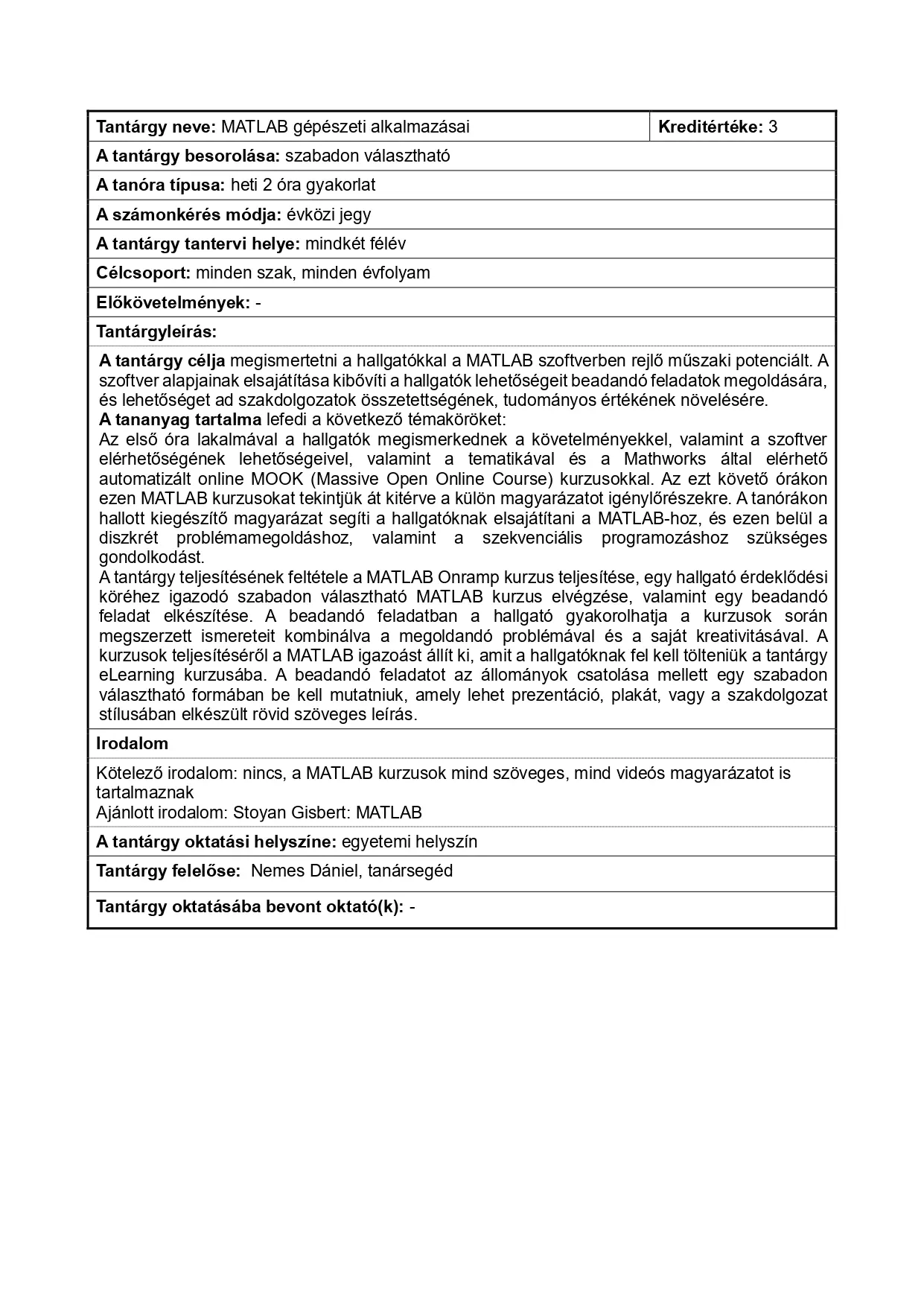 MATLAB g&eacute;p&eacute;szeti alkalmaz&aacute;sai