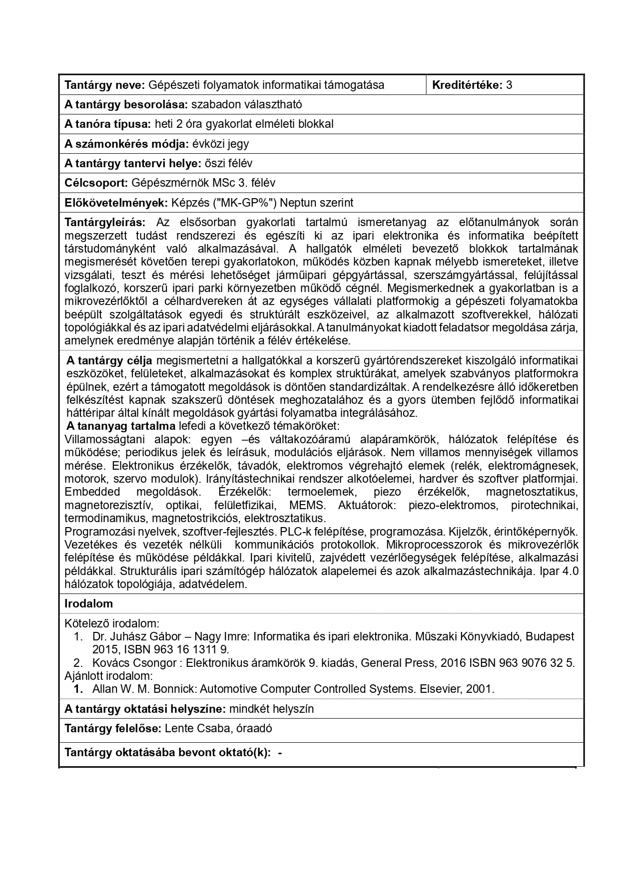 G&eacute;p&eacute;szeti folyamatok informatikai t&aacute;mogat&aacute;sa