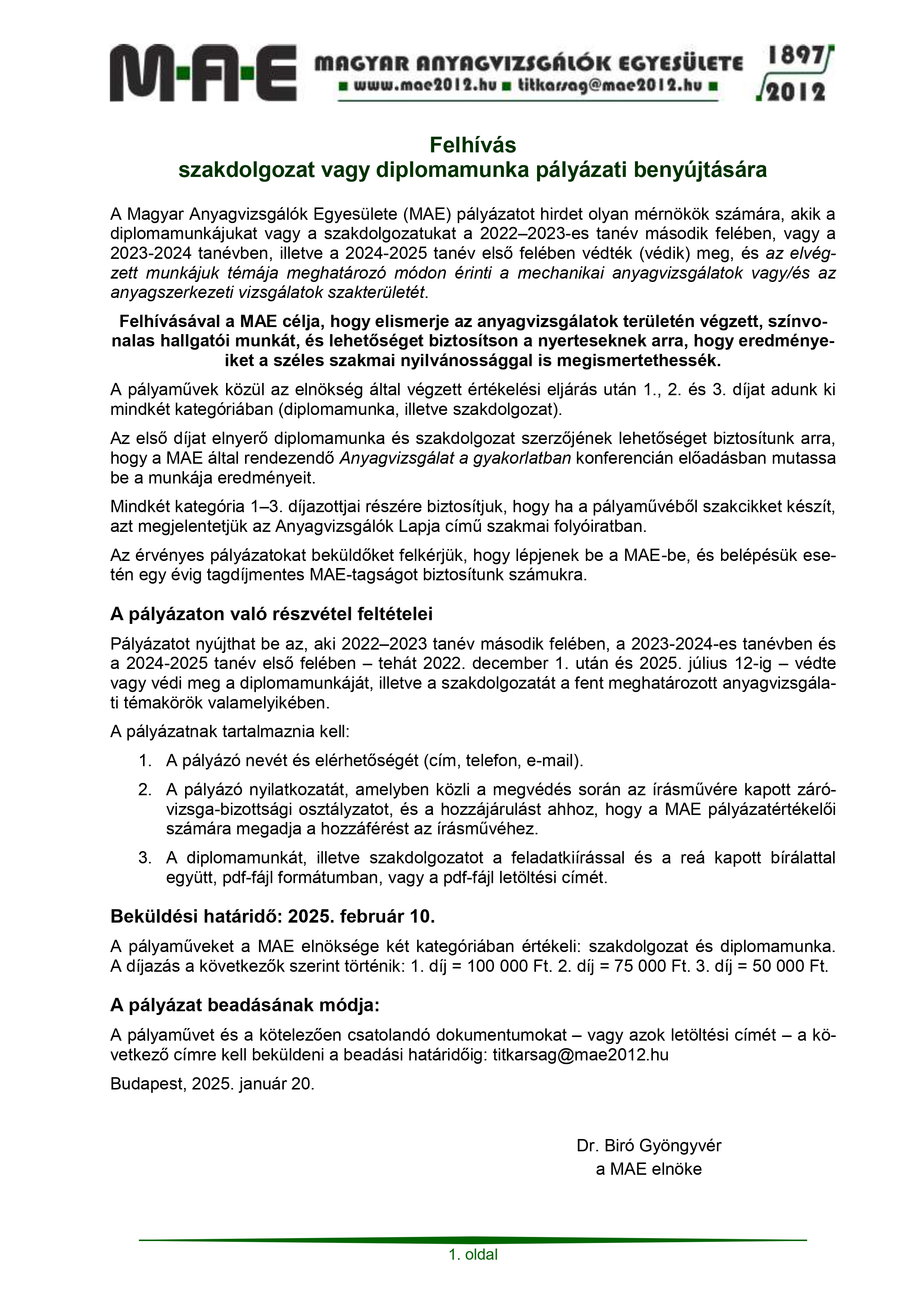 MAE pályázat